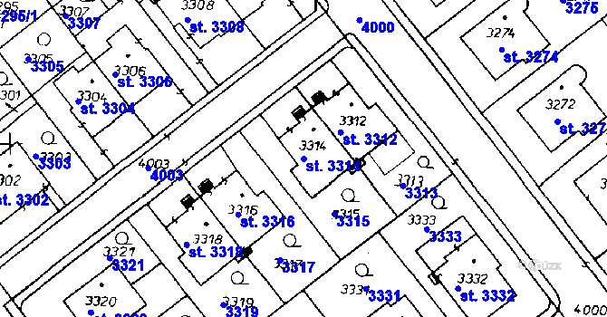 Parcela st. 3314 v KÚ Poděbrady, Katastrální mapa