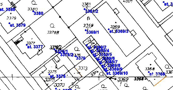 Parcela st. 3369/2 v KÚ Poděbrady, Katastrální mapa