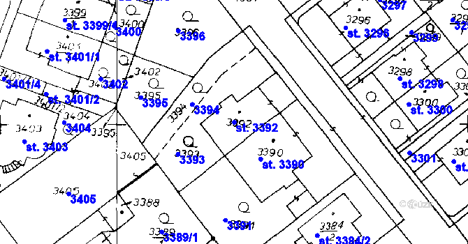 Parcela st. 3392 v KÚ Poděbrady, Katastrální mapa