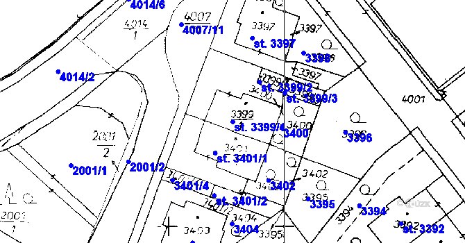 Parcela st. 3399/1 v KÚ Poděbrady, Katastrální mapa
