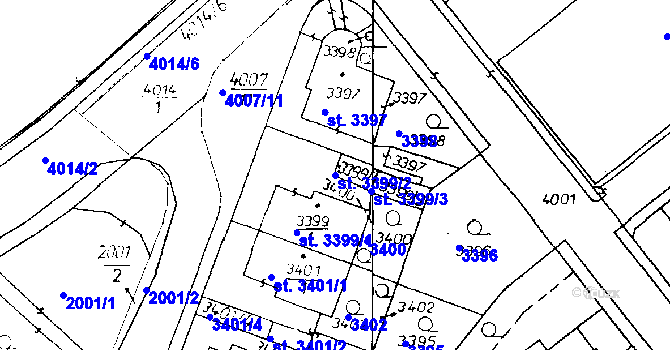 Parcela st. 3399/2 v KÚ Poděbrady, Katastrální mapa