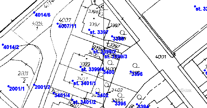 Parcela st. 3399/3 v KÚ Poděbrady, Katastrální mapa