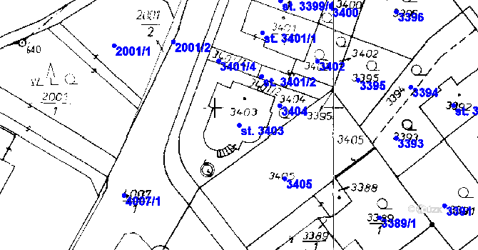 Parcela st. 3403 v KÚ Poděbrady, Katastrální mapa