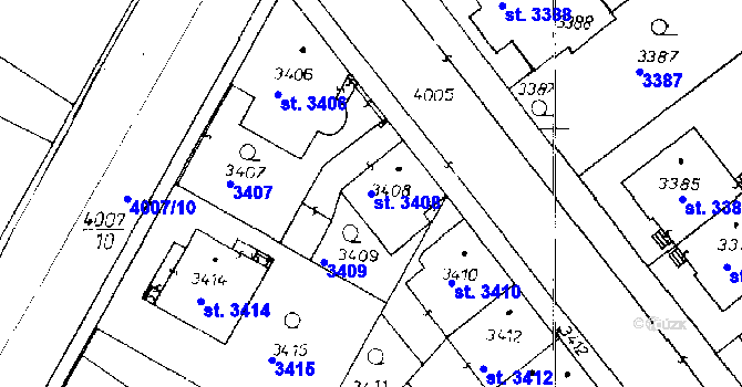 Parcela st. 3408 v KÚ Poděbrady, Katastrální mapa