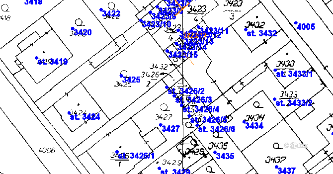 Parcela st. 3426/2 v KÚ Poděbrady, Katastrální mapa