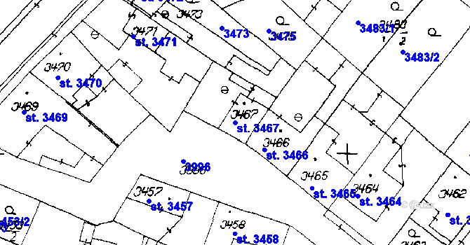 Parcela st. 3467 v KÚ Poděbrady, Katastrální mapa