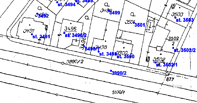 Parcela st. 3498 v KÚ Poděbrady, Katastrální mapa