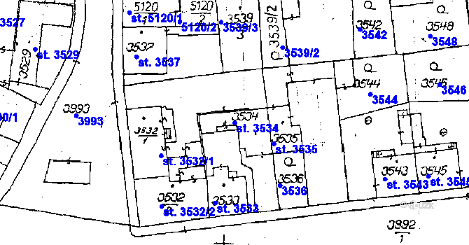 Parcela st. 3534 v KÚ Poděbrady, Katastrální mapa