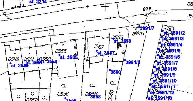 Parcela st. 3557 v KÚ Poděbrady, Katastrální mapa