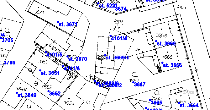 Parcela st. 3669/1 v KÚ Poděbrady, Katastrální mapa
