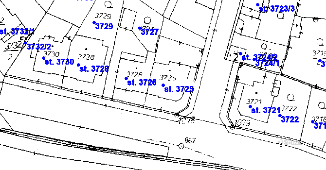 Parcela st. 3725 v KÚ Poděbrady, Katastrální mapa