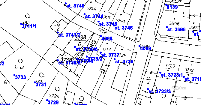 Parcela st. 3737 v KÚ Poděbrady, Katastrální mapa