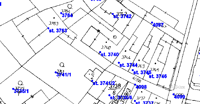 Parcela st. 3740 v KÚ Poděbrady, Katastrální mapa