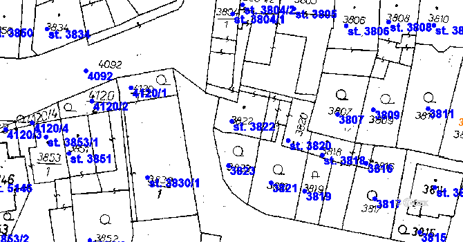 Parcela st. 3822 v KÚ Poděbrady, Katastrální mapa