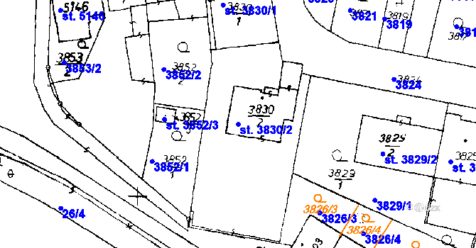 Parcela st. 3830/2 v KÚ Poděbrady, Katastrální mapa