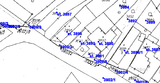 Parcela st. 3893 v KÚ Poděbrady, Katastrální mapa