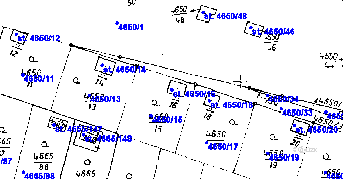 Parcela st. 4650/16 v KÚ Poděbrady, Katastrální mapa