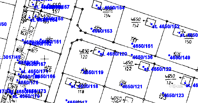 Parcela st. 4650/120 v KÚ Poděbrady, Katastrální mapa