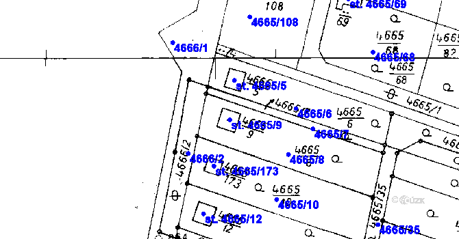 Parcela st. 4665/9 v KÚ Poděbrady, Katastrální mapa
