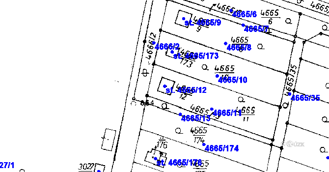 Parcela st. 4665/12 v KÚ Poděbrady, Katastrální mapa