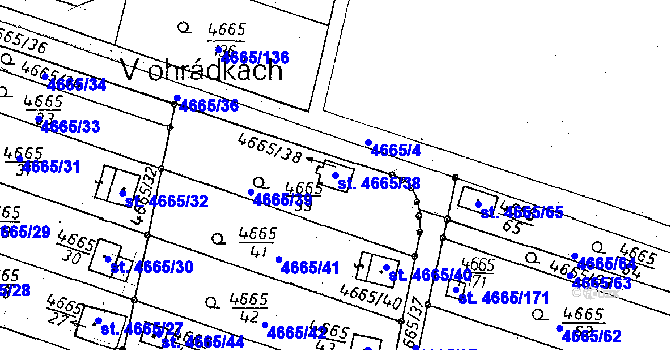 Parcela st. 4665/38 v KÚ Poděbrady, Katastrální mapa
