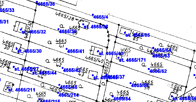 Parcela st. 4665/40 v KÚ Poděbrady, Katastrální mapa