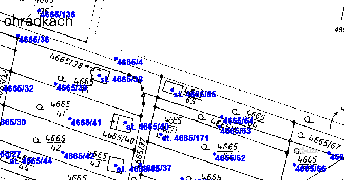 Parcela st. 4665/65 v KÚ Poděbrady, Katastrální mapa