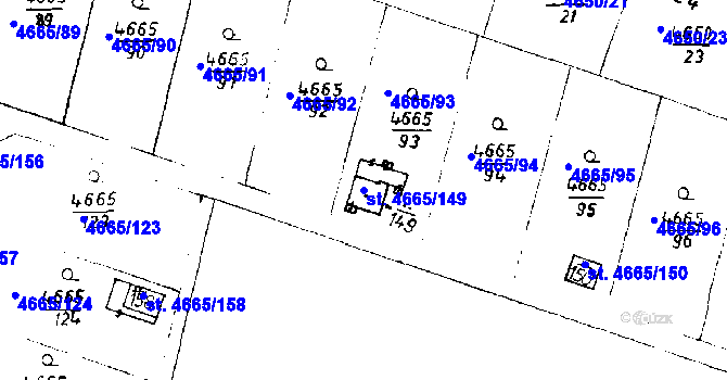 Parcela st. 4665/149 v KÚ Poděbrady, Katastrální mapa