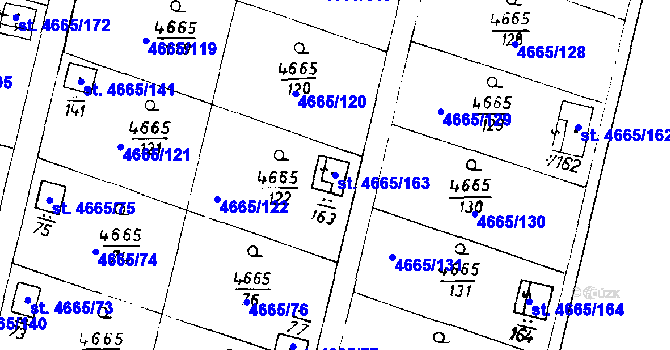 Parcela st. 4665/163 v KÚ Poděbrady, Katastrální mapa