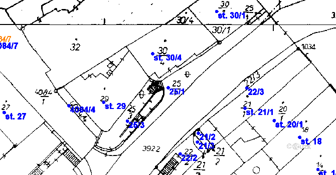Parcela st. 25/1 v KÚ Poděbrady, Katastrální mapa