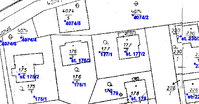 Parcela st. 177/1 v KÚ Poděbrady, Katastrální mapa