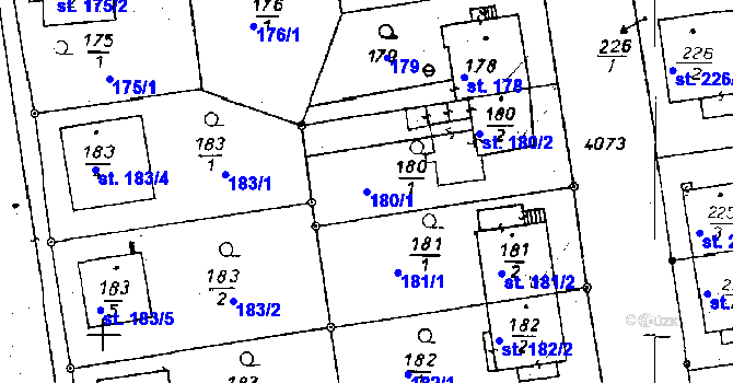 Parcela st. 180/1 v KÚ Poděbrady, Katastrální mapa