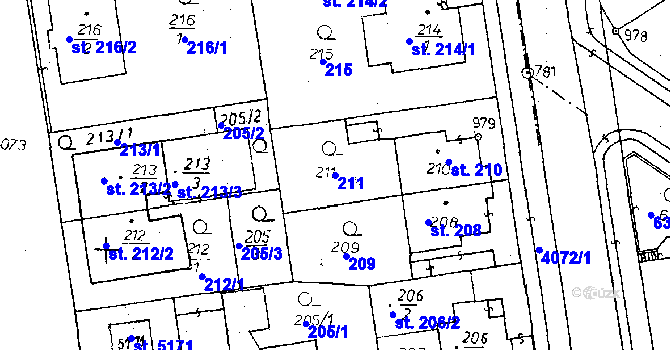 Parcela st. 211 v KÚ Poděbrady, Katastrální mapa