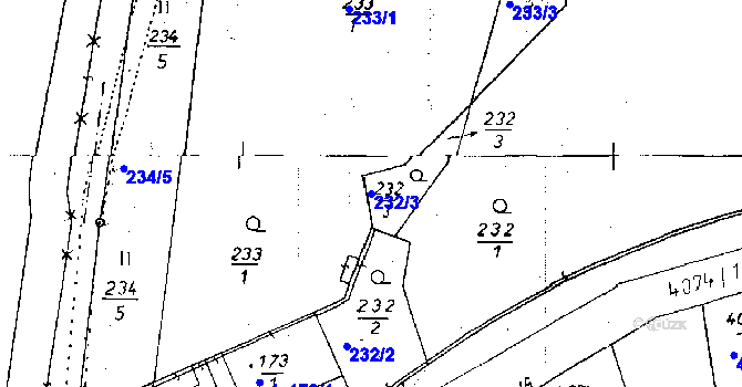 Parcela st. 232/3 v KÚ Poděbrady, Katastrální mapa