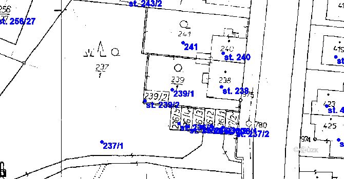 Parcela st. 239/1 v KÚ Poděbrady, Katastrální mapa