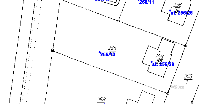 Parcela st. 256/10 v KÚ Poděbrady, Katastrální mapa