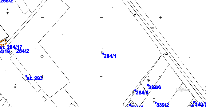 Parcela st. 284/1 v KÚ Poděbrady, Katastrální mapa