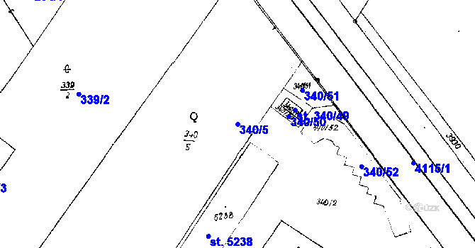 Parcela st. 340/5 v KÚ Poděbrady, Katastrální mapa