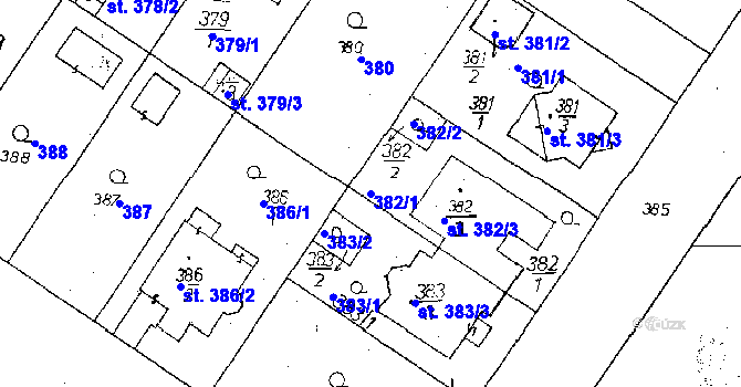 Parcela st. 382/1 v KÚ Poděbrady, Katastrální mapa