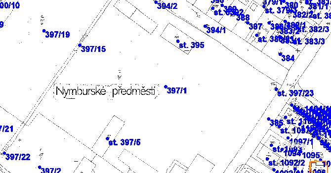 Parcela st. 397/1 v KÚ Poděbrady, Katastrální mapa