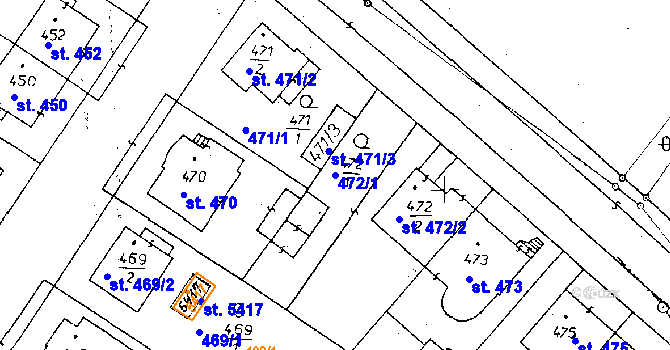 Parcela st. 472/1 v KÚ Poděbrady, Katastrální mapa