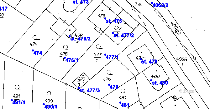 Parcela st. 477/1 v KÚ Poděbrady, Katastrální mapa