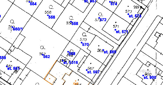 Parcela st. 570 v KÚ Poděbrady, Katastrální mapa
