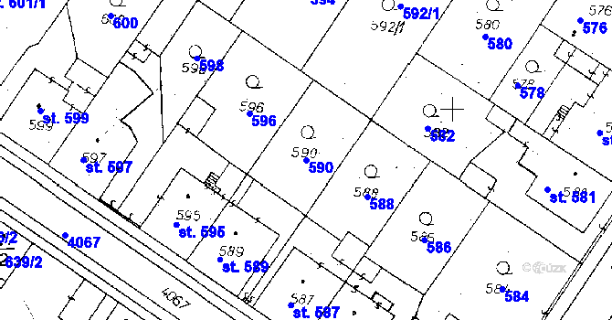 Parcela st. 590 v KÚ Poděbrady, Katastrální mapa