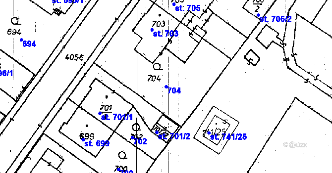Parcela st. 704 v KÚ Poděbrady, Katastrální mapa