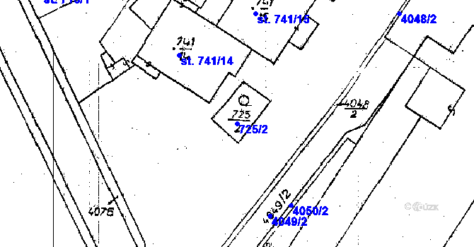 Parcela st. 725/2 v KÚ Poděbrady, Katastrální mapa