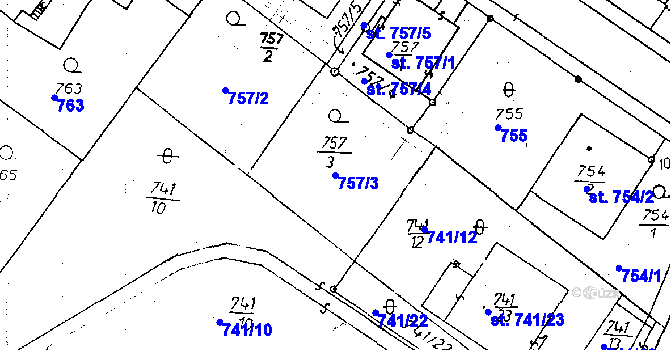 Parcela st. 757/3 v KÚ Poděbrady, Katastrální mapa