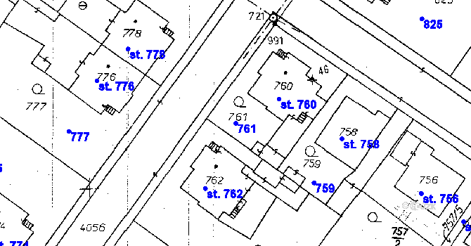 Parcela st. 761 v KÚ Poděbrady, Katastrální mapa