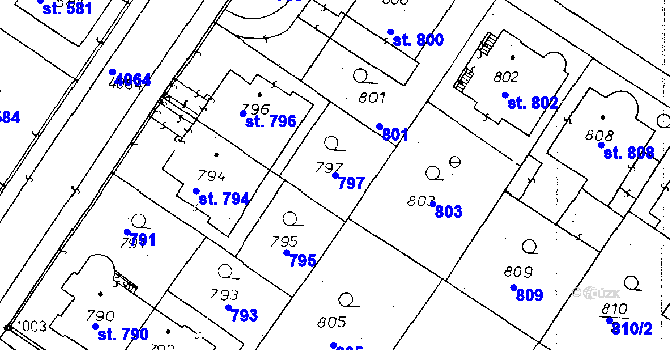 Parcela st. 797 v KÚ Poděbrady, Katastrální mapa