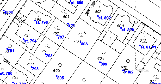 Parcela st. 803 v KÚ Poděbrady, Katastrální mapa